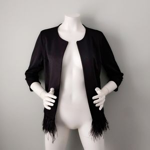 W5 Black Ostrich Feather Trim Jacket Cardigan M